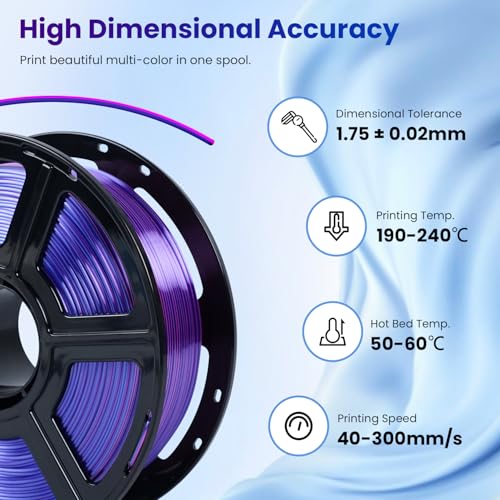 Image of FLASHFORGE Silk Bi-Color PLA Filament 1.75mm, Coextrusion Blue Rose Dual Color Multicolor 3D Printer Filament, Enchanting Silk Finish with 360 Multicolor Shifting Color Effect
