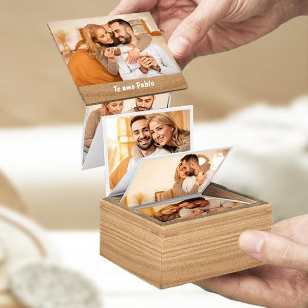 Caja de Fotos Acordeón Personalizada con Fotos y Texto. Regalo Or...