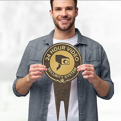 Image of 24-Hour, Video Security System Sign, 7x13, Heavy Duty Integrated Ground Stakes, Indoor /Outdoor Use, Rust Free Aluminum Composite, Made in USA by My Sign center