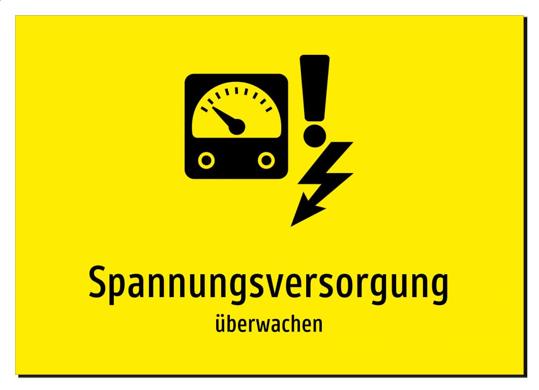 Spannungsversorgung - überwachen | Aluminiumschild A3, 420 x 297mm | mit Symbolgrafik und Text