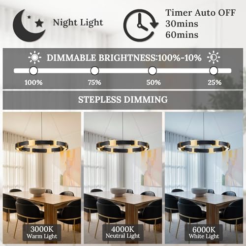 Image of LED Ring Chandelier Modern Black Gold Chandeliers for Dining Room Dimmable
