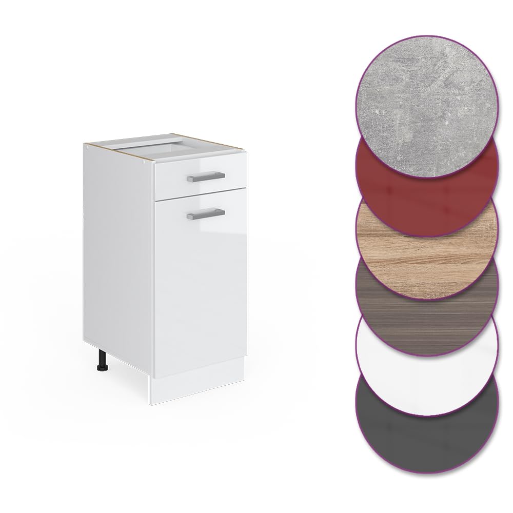 Vicco Mueble bajo de Cocina R-Line, Blanco Alto Brillo, 40 cm sin encimera, para combinación Libre Dentro de Sistemas de Cocina modulares