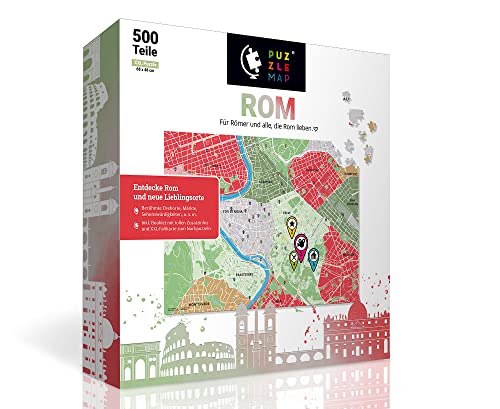 PuzzleMap Rom Puzzle Stadtplan - XXL 500 Teile - Mit Booklet & Faltkarte - 68x48cm Motivgröße - Reiseführer Geschenk Souvenir