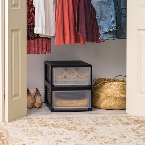 Image of IRIS USA 30 Qt. Plastic Drawer Storage Organizer Stacking Drawers, 2-Pack, Stackable Unit with Sliding Drawer for Clothes Bedroom Kitchen Under Sink Pantry Craft Room Bathroom Dorm Office, Black