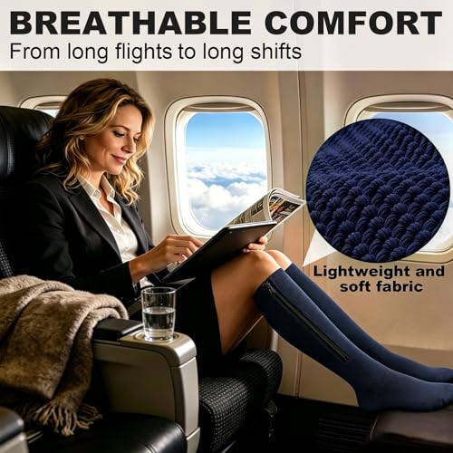 Image of CASMON 2 Pairs Zipper Compression Socks for Women & Men,15-20 mmHg Closed Toe Knee High Support Sock for Varicose Vein Edema