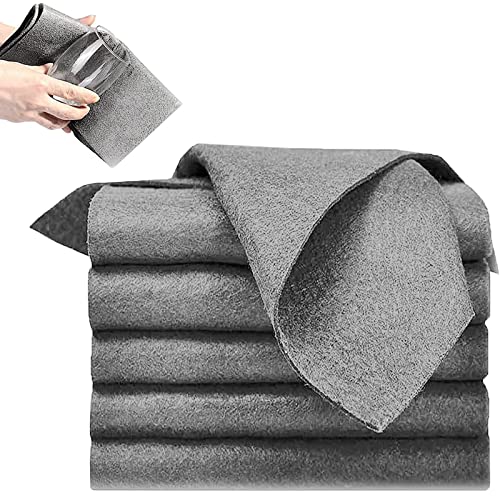 Fantasyon 5Pcs Thickened Microfiber Magic Cloth, Microfiber Cleaning Cloth, Reuseable No Trace Glass Cleaning Cloth Window Cleaning Cloths, All-Purpose Microfiber Towels for Home, Kitchen, Car(Grey)