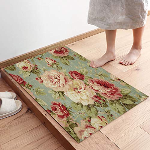 Valentines Roses Flowers Doormats Spring Floral Vintage Rug Entrance Door Rug Outdoors/Indoor/Bathroom/Kitchen/Bedroom/Entryway Floor Mats Non-Slip Rubber Low-Profile 18 X 30, Red Pink #TOP3