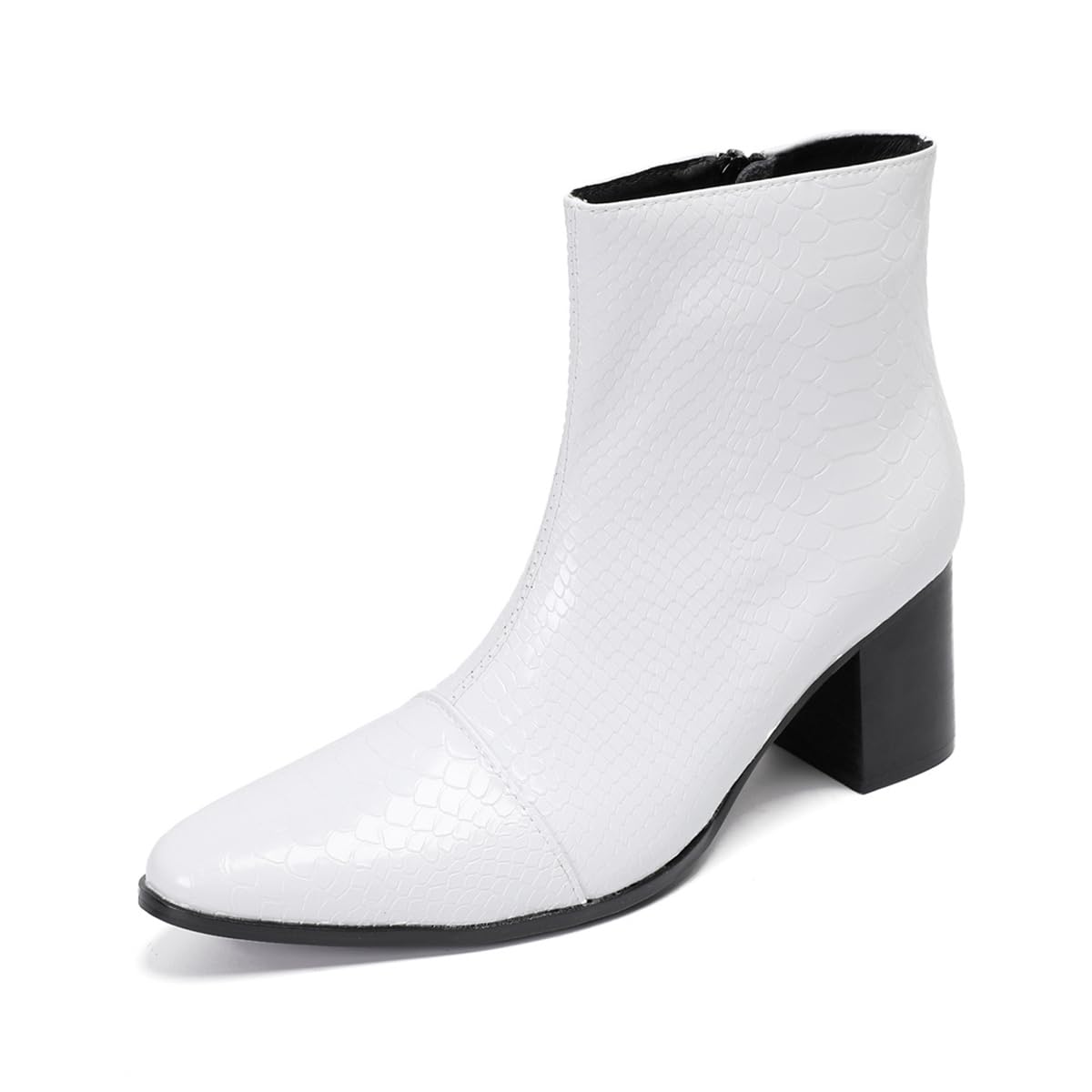 Stivaletti da Scena da Uomo in Vera Pelle Stile Moda - Stivali da Performance a metà Caviglia con Tacco Grosso, Stampa Serpente e Design Elegante