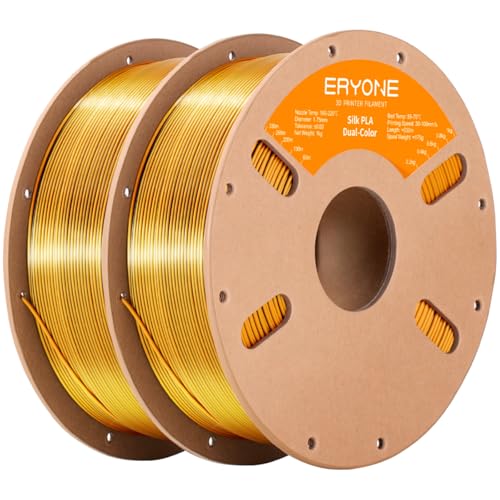 ERYONE Silk Dual Color PLA Filament 3D Printer 1.75mm +/- 0.03mm, Bicolor Filament Two Tone PLA Bundle 2KG Cardboard Spool, Black Gold