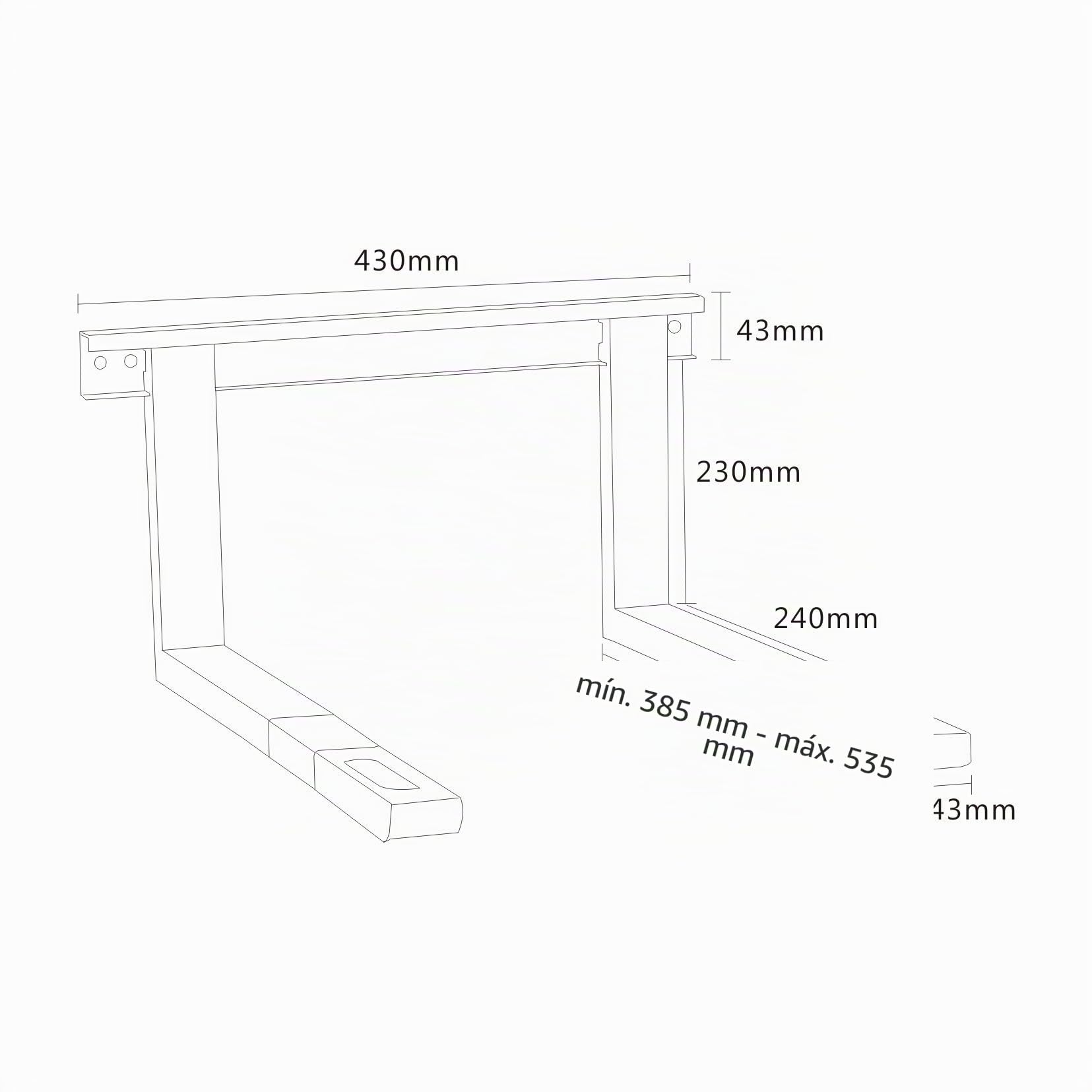 PureMounts MWH-01 Soporte universal / de microondas para montaje en pared Brazos de extensión ajustables en longitud (385-535 mm), ancho de la pluma: 43 cm, capacidad de carga: Máx. 35,0 kg, negro