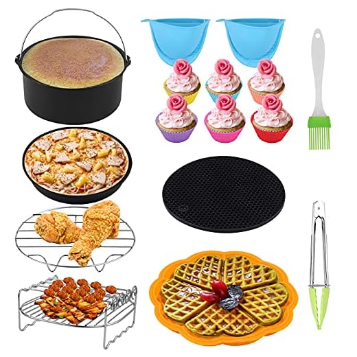 COLFULINE 7 inch Accessori Friggitrice ad Aria, Set di 11 Pezzi Accessori Friggitrice ad Aria Universali XL per 3.2QT-7.2QT, Adatto per Gowise,per Phillips/Cozyna/Cosori
