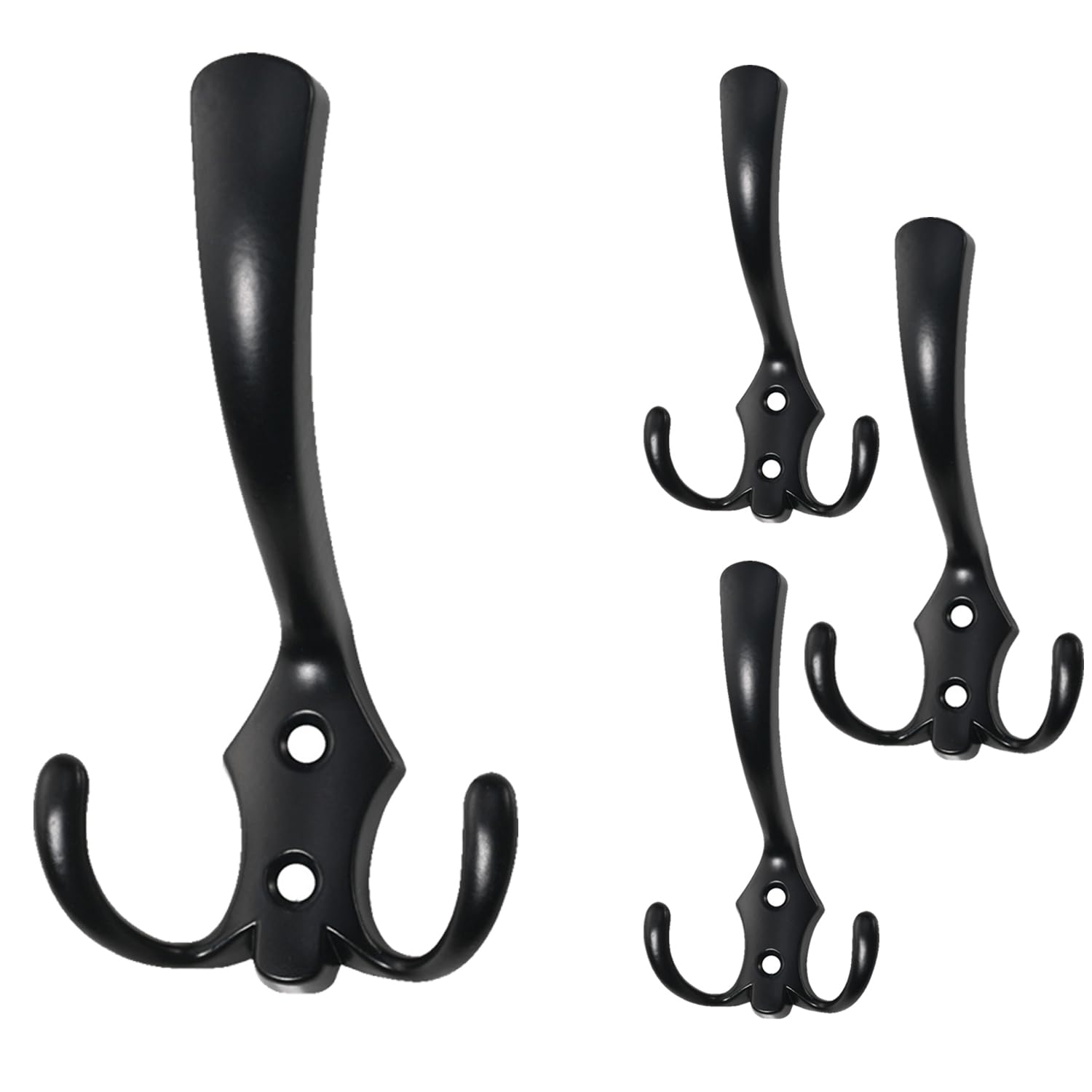 LLYSTTDS Black Coat Hooks 4pcs Towel Hooks for Bathrooms Wall Hooks Robe Hanger Hooks Double Wall Mounted Robe Hook for Shower Bedroom Kitchen Hotel