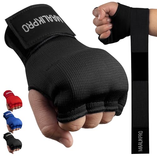 Boxing Hand Wraps Gel Inner Gloves | Gel Padded Hand Wraps for for Men & Women Boxing MMA Muay Thai & Martial Arts | with Long Wrist Wrap (Black Large)
