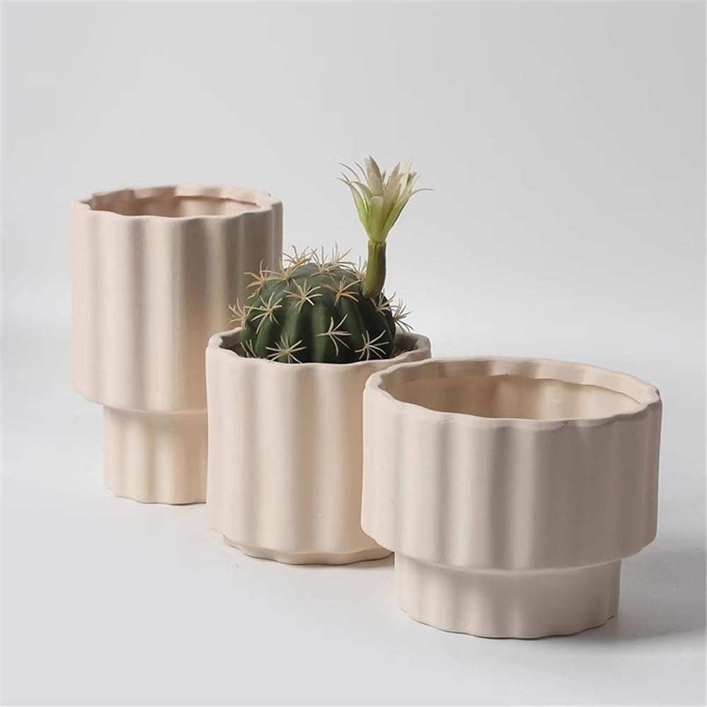 Doniczka Ceramiczne małe doniczki z otworami drenażowymi, pojemnik na sadzarkę o zakrzywionym kształcie, do sypialni na świeżym powietrzu w pomieszczeniach Parapet ogrodowy (beżowy) Doniczka