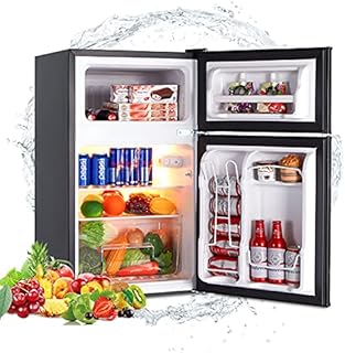 FIZZEEY Mini Fridge with Freezer - 3.2 Cu Ft Compact Refrigerator with Freezer for Bedroom Dorm Office Apartment, Reversible Door Low noise, Removable Glass Shelves, 7 Temperature Settings, Black