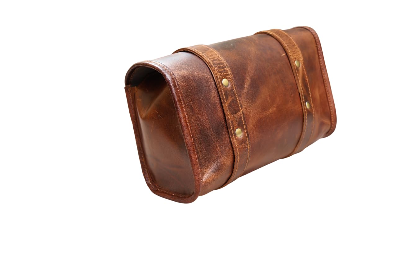 american blue - Borsa da moto vintage, in vera pelle di capra, con fibbia a 2 cinghie e chiusura rapida, borsa porta attrezzi marrone, rinforzata, per manubrio, forcelle, bicicletta, Leather Rider