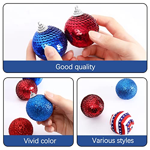 Whaline Independence Day Hanging Ball Ornaments With String Glitter Sequins Plaid Star Hanging Pendant Usa Themed Patriotic Ball Hanging For 4Th Of July Home Tree Window Door Decor, 20Pcs #TOP2