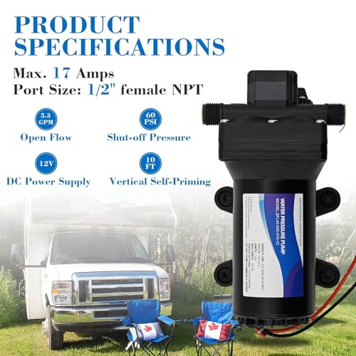 Image of 5059-1310-D011 12V 5.3 GPM Automatic Demand Diaphragm Water Pump With 60 PSI Built-In Pressure Switch Viton Valves Self-Priming & 1 /2 inch NPTF Port For RVs