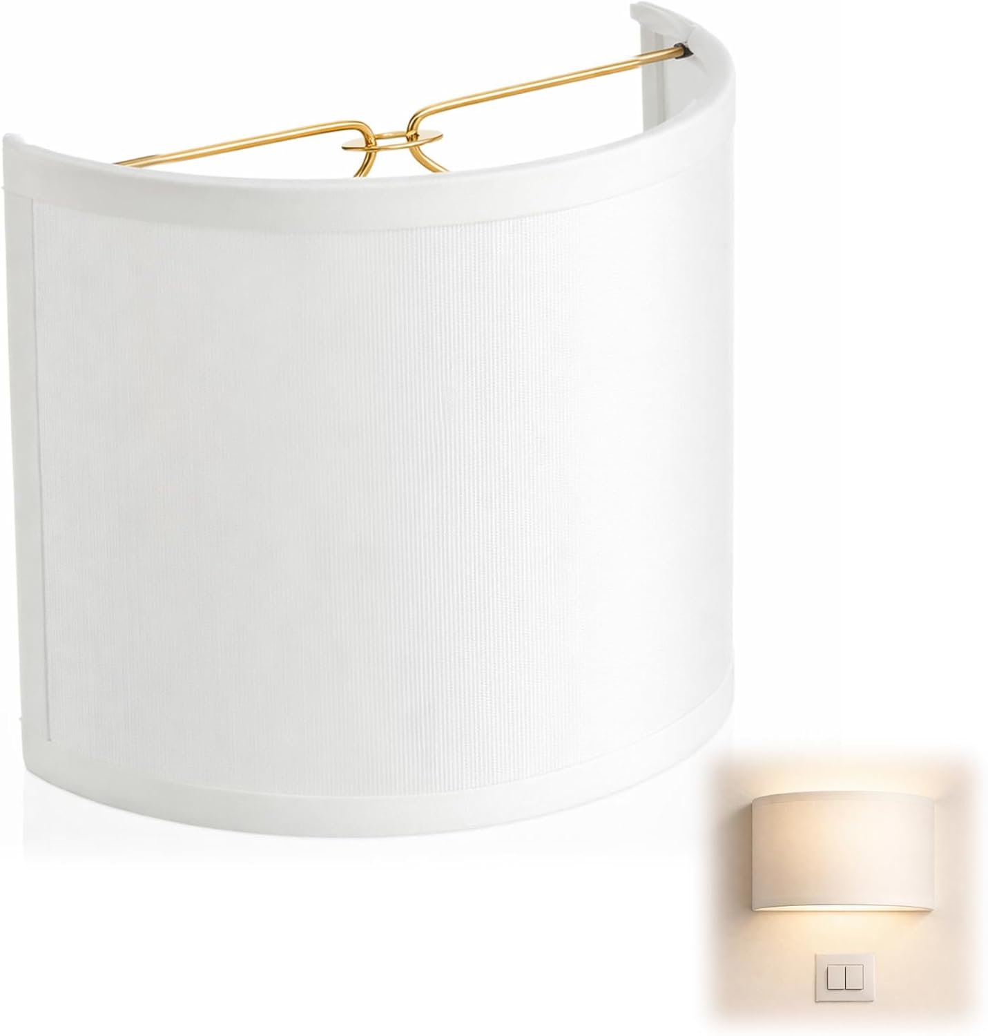 VIHOSE 4.5 Inch Half Barrel Wall Sconce Shield Lamp Shade Lamp Semicircle Fabric Shades for Wall Sconce Replacement Stairwell Bedside Hallway, White