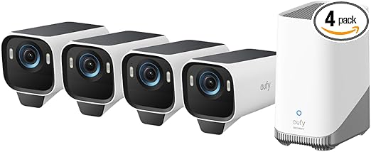 eufy Security eufyCam S3 Pro 4-Cam Kit, Solar Camera Outdoor Wireless, MaxColor Night Vision, 4K Security Camera with Solar Panel, Face Recognition AI, Expandable Local Storage, No Monthly Fee