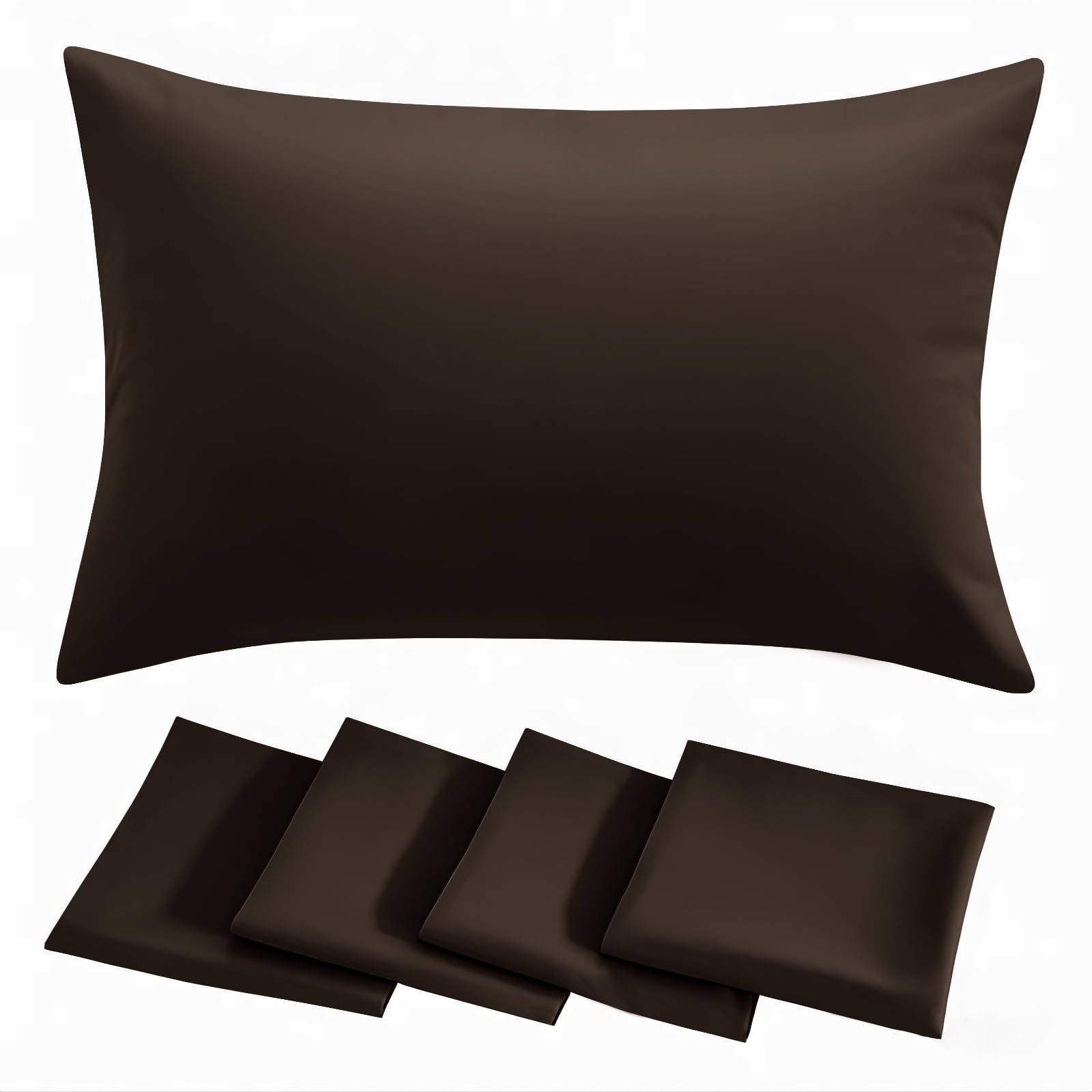 RUIKASI Pillow Cases 4 Pack - Brown Plain Pillowcases with Envelope Closure Breathable Premium Brushed Microfiber Set of 4 Pillow Covers Standard 50x75 cm