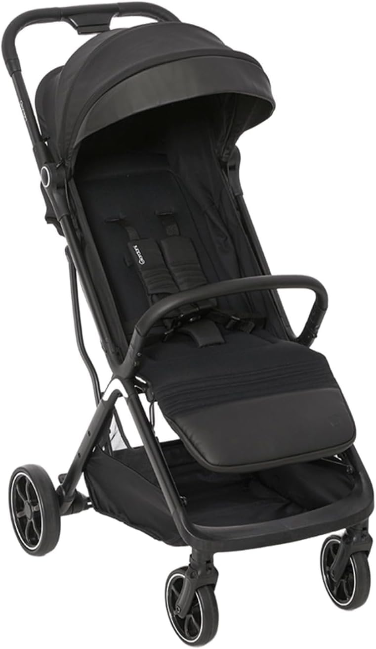 Giordani G-Touch poussette légère 6,9 kg, fermeture automatique One-Touch, de 0 mois à 22 kg, assise rembourrée, roues à suspension et détails en simili cuir, compacte et peu encombrante, noir