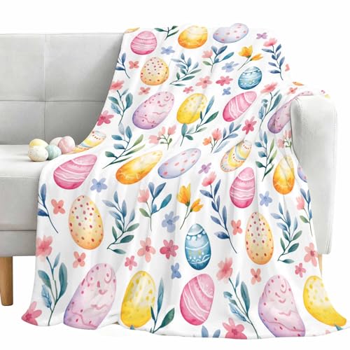 Throw Blanket Easter Eggs Colorful Easter Blanket Spring Holiday Decorations Spring Flower Lightweight Warm Soft Blanket and Cozy Throws for Couch Bed Sofa 40 x 60
