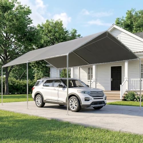 Image of Outsunny 10'x20' Carport Outdoor Heavy Duty Galvanized Car Canopy Gray