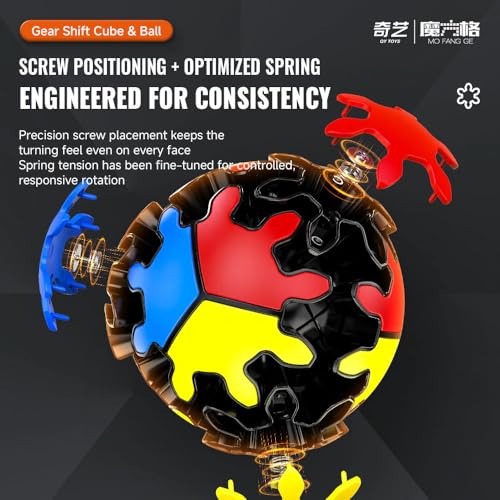 Image of QiYi Gear Ball 2x2 Tiled Speed Cube | Spherical Cogwheel Gear Mechanism Puzzle | Durable Stickerless Tiled Design, 68mm Circular 2x2x2 Brain Teaser Puzzle