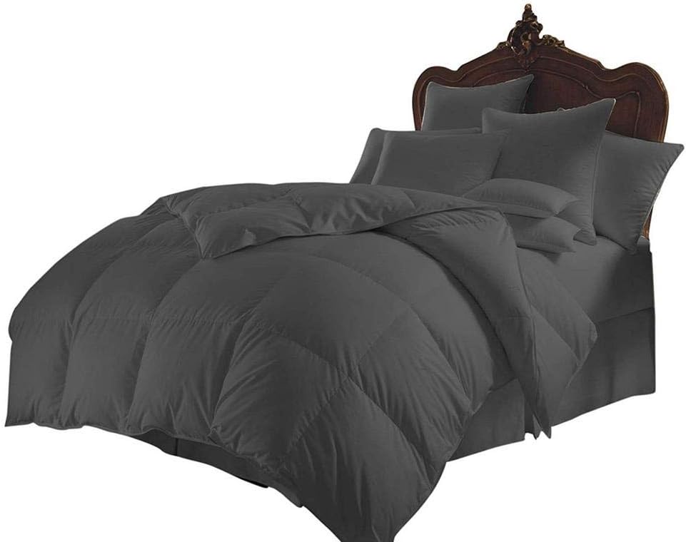 Luxurious Ultra Soft 1 Piece Box Stitched Microfiber Fill Comforter 300 GSM 1000 Thread Count 100% Egyptian Cotton Solid Queen Elephant Grey