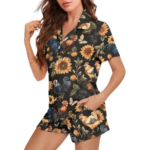 Image of Women's Short Sleeve Sleepwear Pajamas Nightwear with Pockets | skin-friendly breathable material resists pilling fading and deformation after repeated washing
