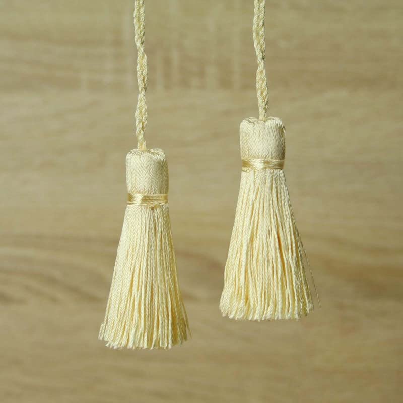 70 Colours Luxury Silk Soft Thread Tassels Latkans Cushion Sewing Craft Curtains (1 Pair / 2 Tassels, Warm Cream T438)