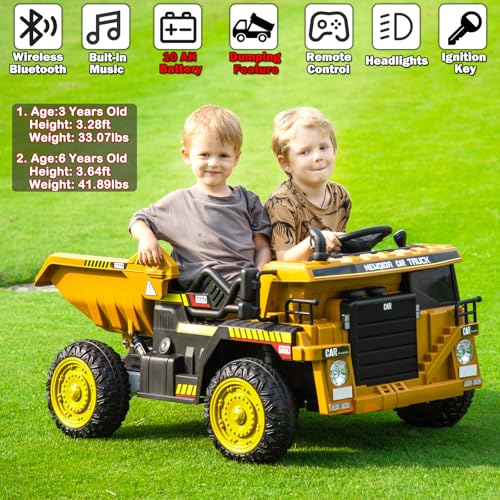 NEWQIDA Ride on Dump Truck, 12V Kids Electric Car with Remote Control for Toddlers Ride on Construction Vehicles with El - Additional View