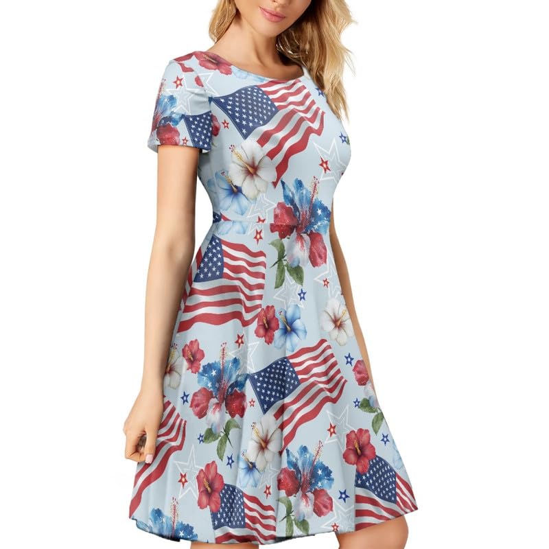Image of Irisjudy T Shirt Dress for Women Short Sleeve Girls Short Sleeve Dress Plus Size, O Neck Knee Length Midi Dress for Ladies