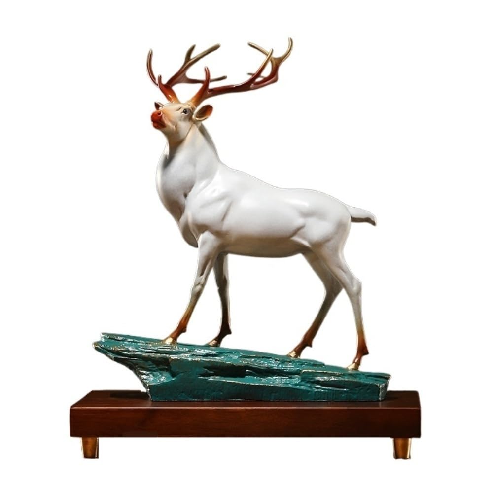 AFGFGHES Statue Creative Copper Deer Ornaments Home Living Room Desktop Auspicious Crafts Office Display Cabinet Handmade Statues Brass Figurine