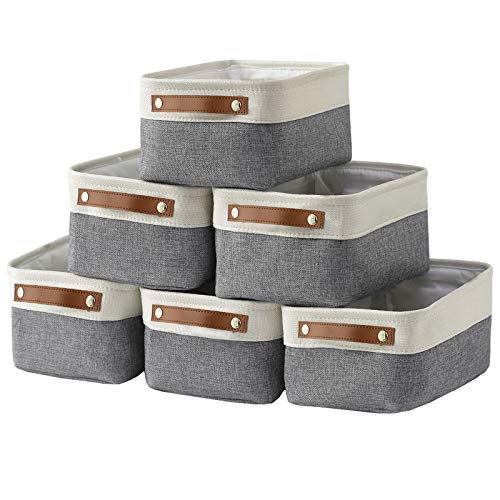 Hnzige Small Storage Baskets For Organizing(6 Pack) Fabric Baskets For Shelves, Closets, Laundry, Nursery, Decorative Baskets For Gifts Empty (White&Gray, 11.8" X 7.8" X 5.1") #TOP11