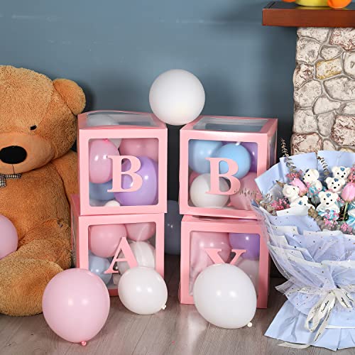 Image of Sooyee Pink Clear Baby Boxes with Letters for Baby Shower Birthday Party,Baby Shower Decorations,Transparent Ballon Boxes Backdrop,Gender Reveal, Baby Blocks