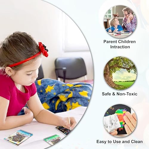 Image of GLUN Scratch Notebook with 3 Wooden Sticks, Scratch & Visible Magical Rainbow Colour, Educational Books for Growing Kids, Kids Birthday Return Gifts Pack 3