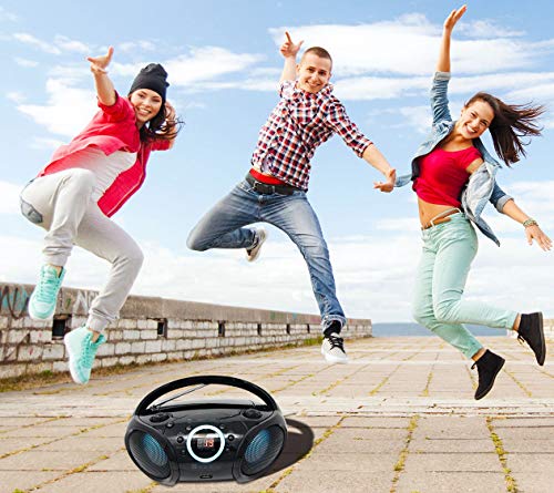 SINGING WOOD, CD Player Boombox, CD/CD-R/CD-RW, Portable w/Bluetooth, USB, AM/FM Radio, Aux Line-Input, Headset Jack, Foldable Carrying Handle and LED Light (Phantom Black) - Thumbnail 5