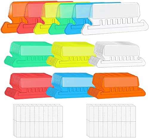 File Folder Tabs, 60+60 Sets Multicolor Hanging File Folder Tabs with Inserts for Hanging Folders, 2 Inch Clear Plastic Hanging File Tabs for Quick Identification