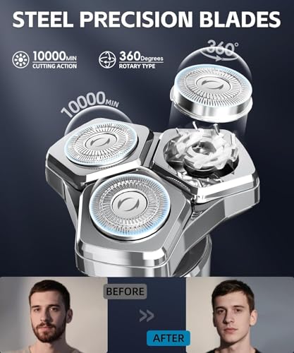 Image of Electric Razor for Men，10,000RPM High-Speed Motor, IPX8 Waterproof, 𝐔𝐩𝐠𝐫𝐚𝐝𝐞𝐝 𝐂𝐮𝐫𝐯𝐞𝐝 𝐑𝐚𝐳𝐨𝐫 𝐅𝐨𝐢𝐥， Quick Charge & Travel Lock，Gifts for Men Husband Father