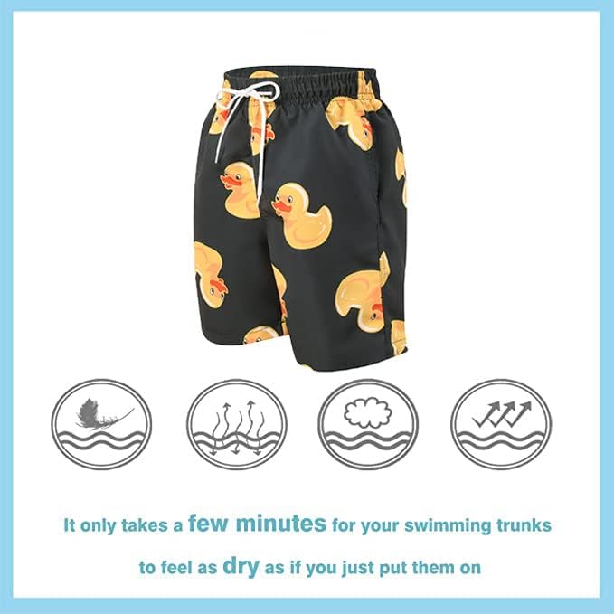 Boys Swim Trunks Quick Dry Bathing Suits Lightweight Swimming Shorts with Mesh Lining Black Yellow Duck Size 16 - Image 3