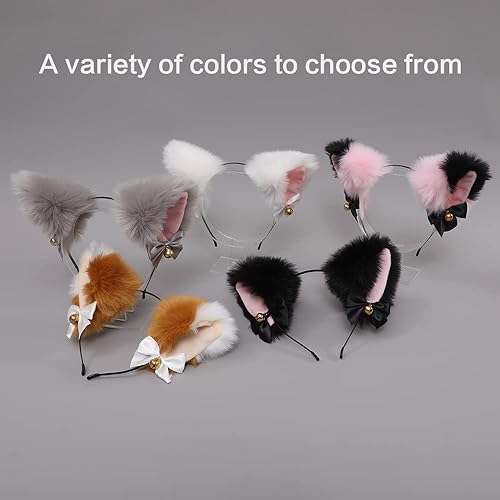 Miniatura 6 de Diademas de orejas de perro y gato de piel sintética de animal con campanas, accesorio flexible para el cabello, disfraz de Halloween, cosplay,
