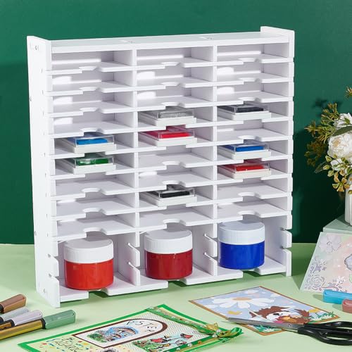 Image of UNICRAFTALE Ink Pad Storage Rack 36 Grids Inkpad Storage Box White Stamp Pad Organizer Holder for Desktop Stamp Pad Storage Organizer for Crafts Supply Stackable Wall