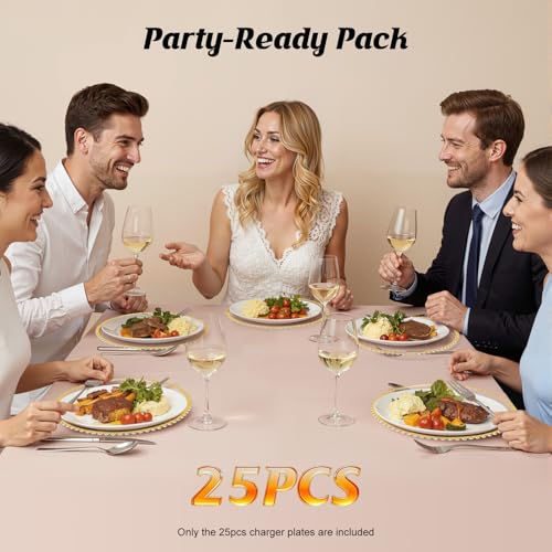 Platos Cargadores Transparentes con Borde Dorado, Plástico, Pack 25 miniatura 3