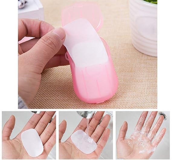 Image of Disposable Hand Washing Cleaning Paper Soap | Outdoor Travel Hiking Soap Paper Flakes | paper soap strips for handwashing when travelling | (PACK OF 4)