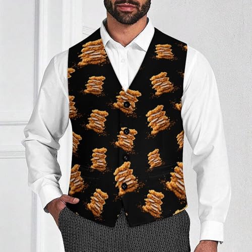 Chicken Tenders Suit Vest for Men Slim Fit Tuxedo Waistcoat Button Down V Neck Business Dress Coat4