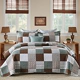 PANGUSHAN 100% Cotton Quilt Set Queen Size, Patchwork Plaid Queen Quilt Bedding Set Bedspreads, Farm