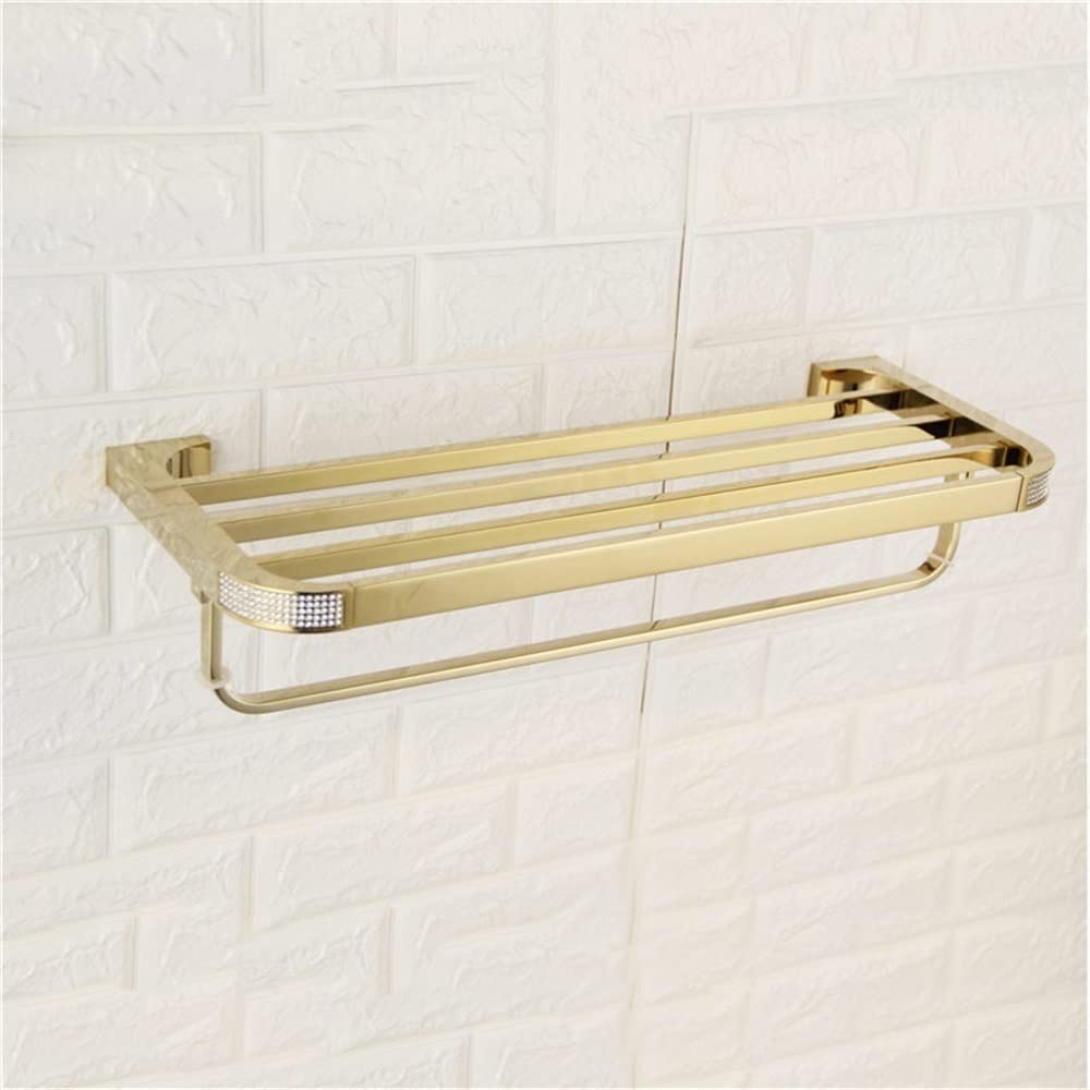 Quincaillerie de salle de bain en cristal doré avec porte-serviettes double couche et rail