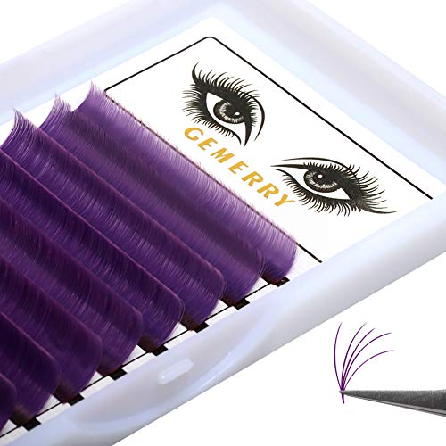 0.07 Purple Easy Fan Volume Lash Extensions GEMERRY C Curl 8-14mm Mixed Tray Easy Fanning 3D 4D 5D 6D 8D 10D Eyelash Extensions (0.07-c-mix, purple)